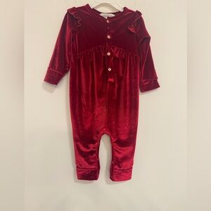 Isobella & Chloe Red Velour  Baby One Piece Holiday  Outfit